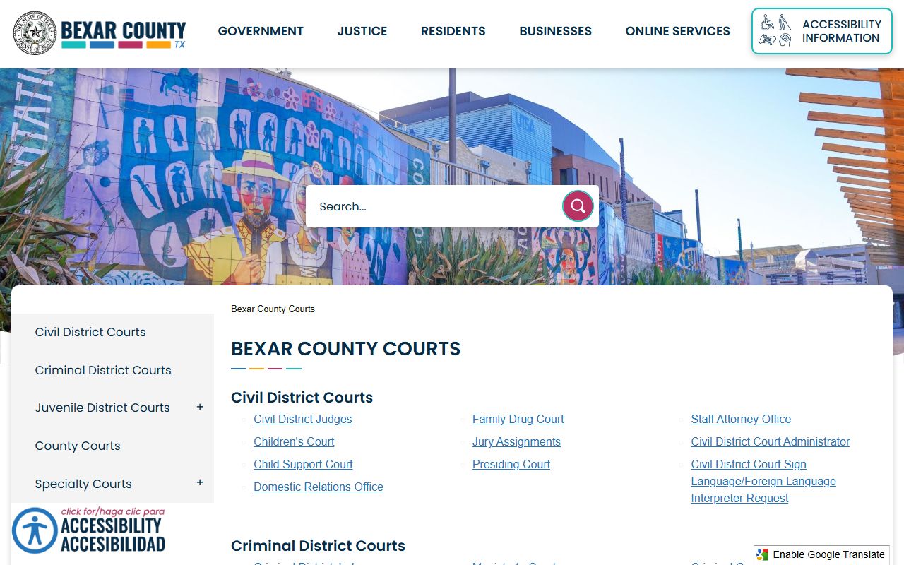 Bexar County court dockets portal listing court types