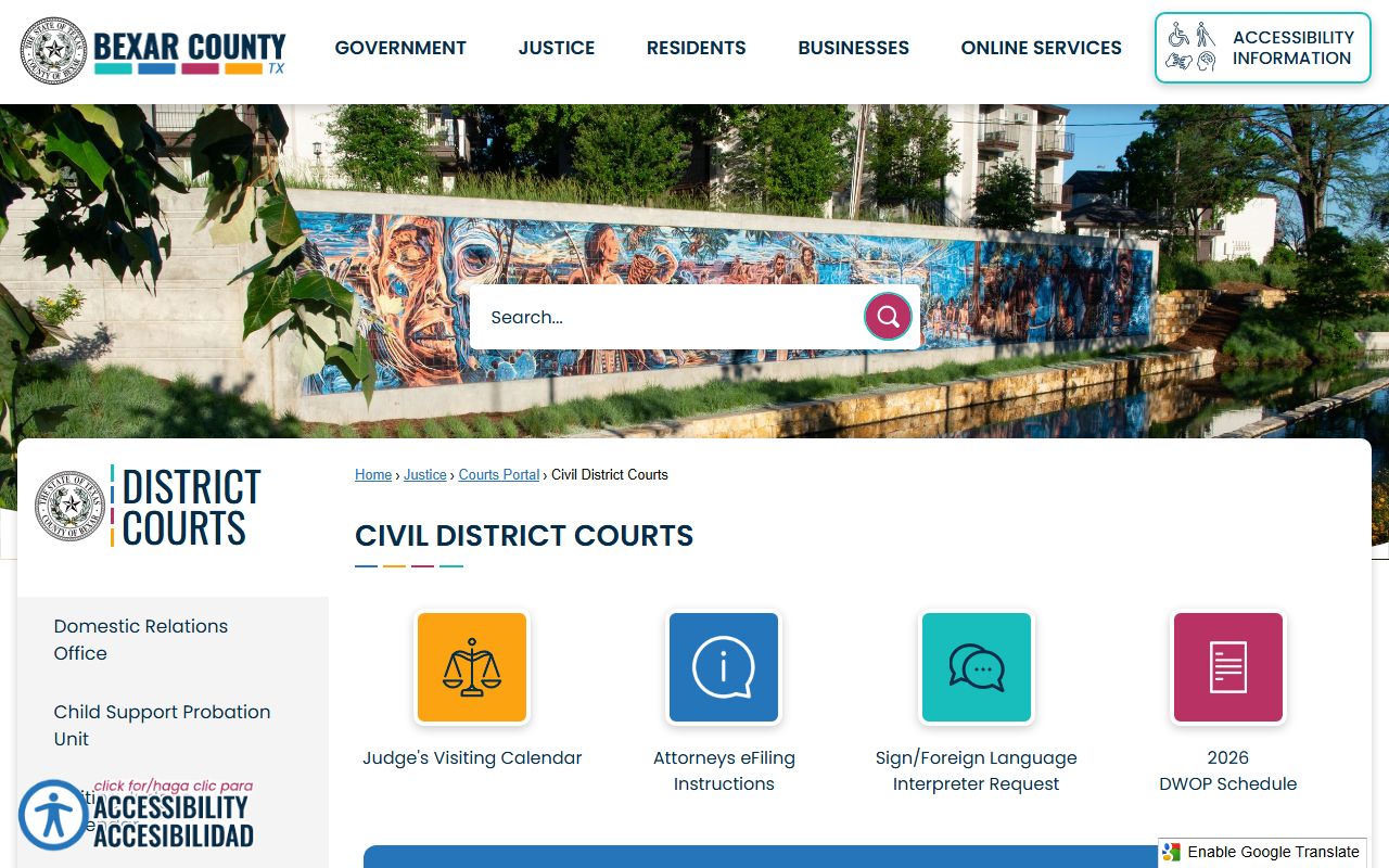 Bexar County court dockets civil district courts judge table