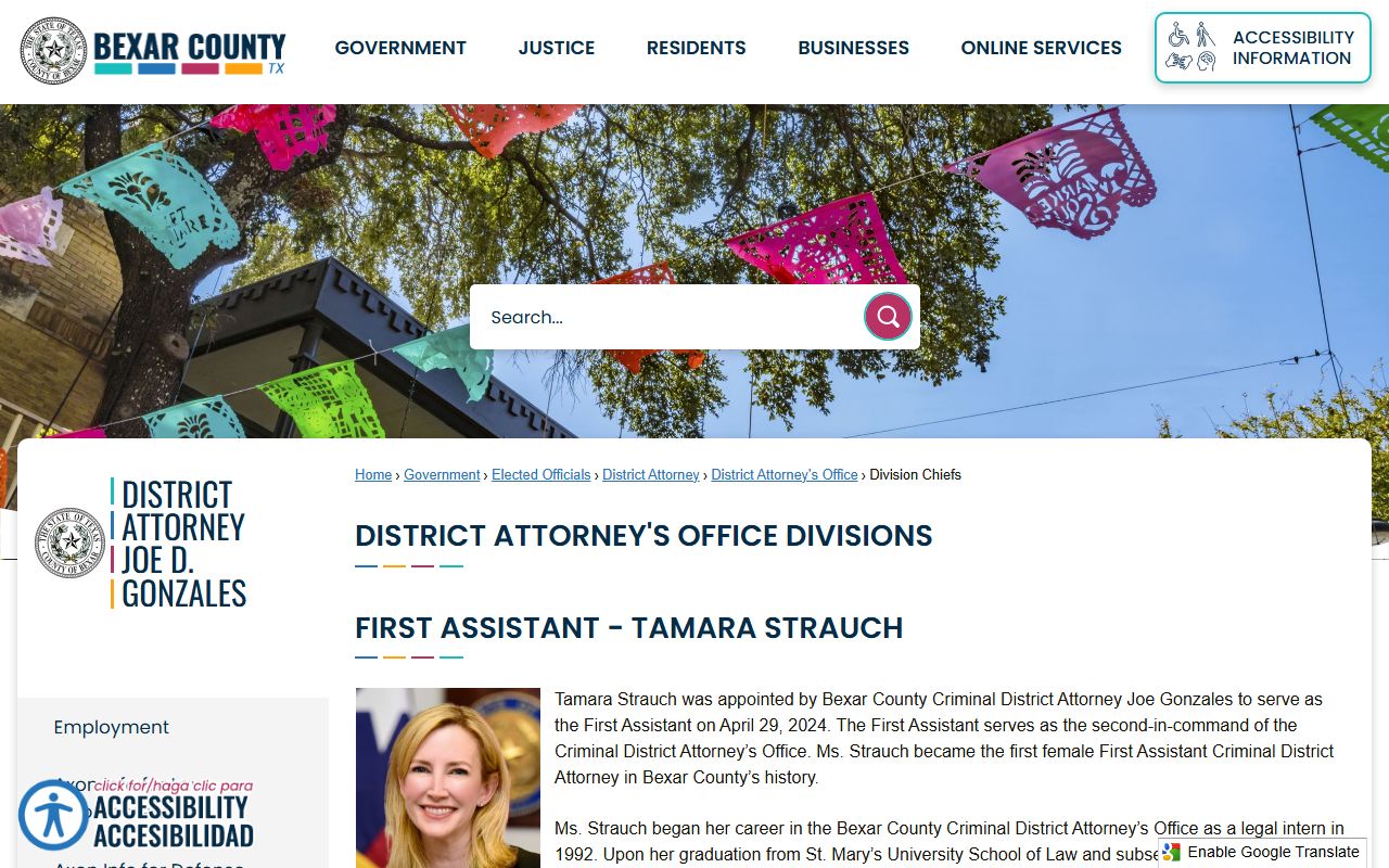 Bexar County arrest records District Attorney division chiefs