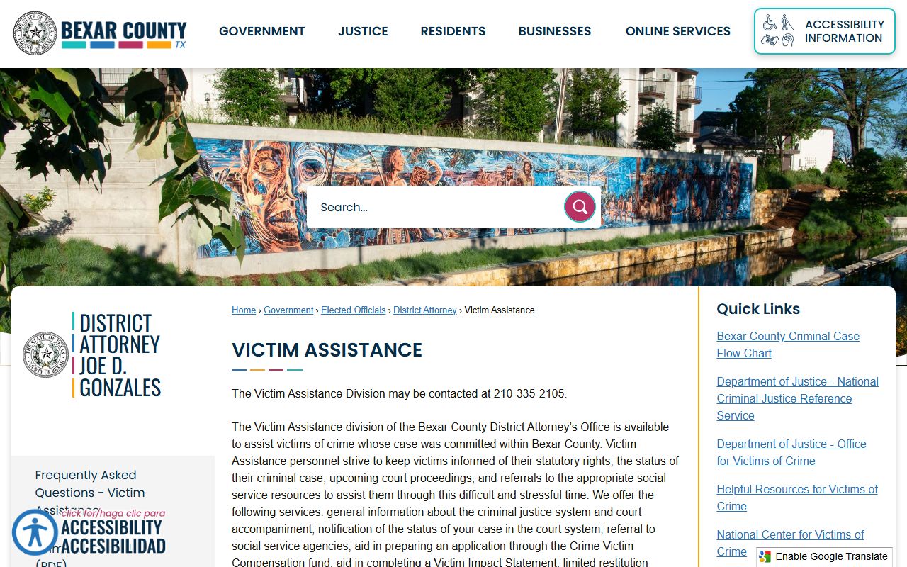 Bexar County arrest records District Attorney victim assistance