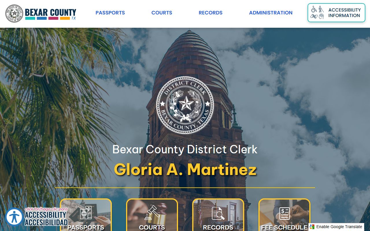 Bexar County arrest records District Clerk home page