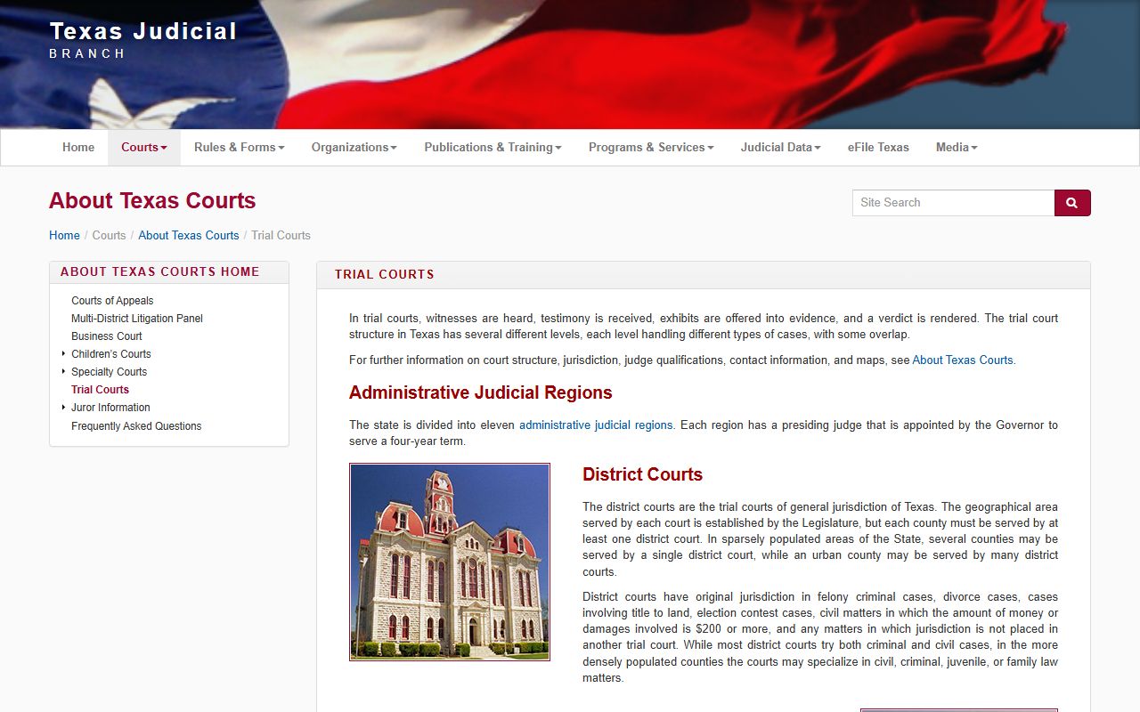 Bexar County District Clerk records and the Texas trial courts page