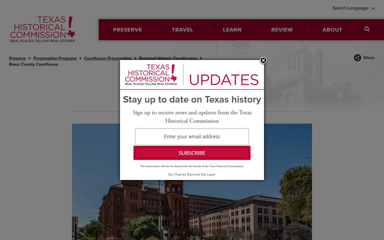 Bexar County district court historic courthouse on the Texas Historical Commission page