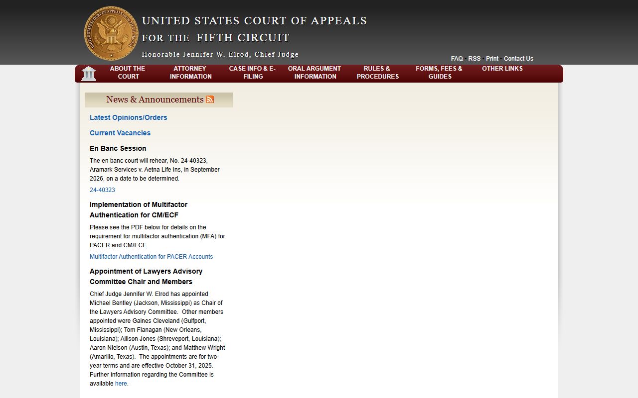Bexar County federal court records Fifth Circuit Court of Appeals home page