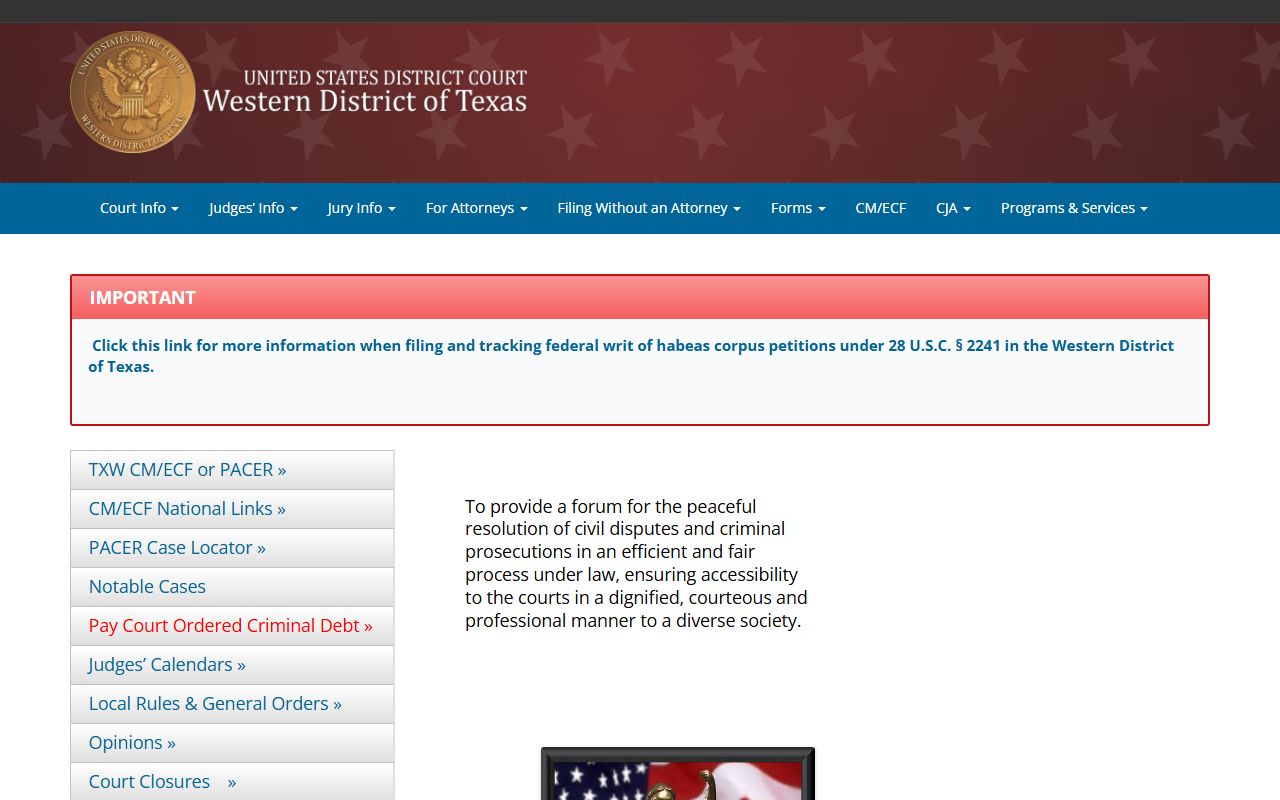 Bexar County federal court records Western District of Texas home page