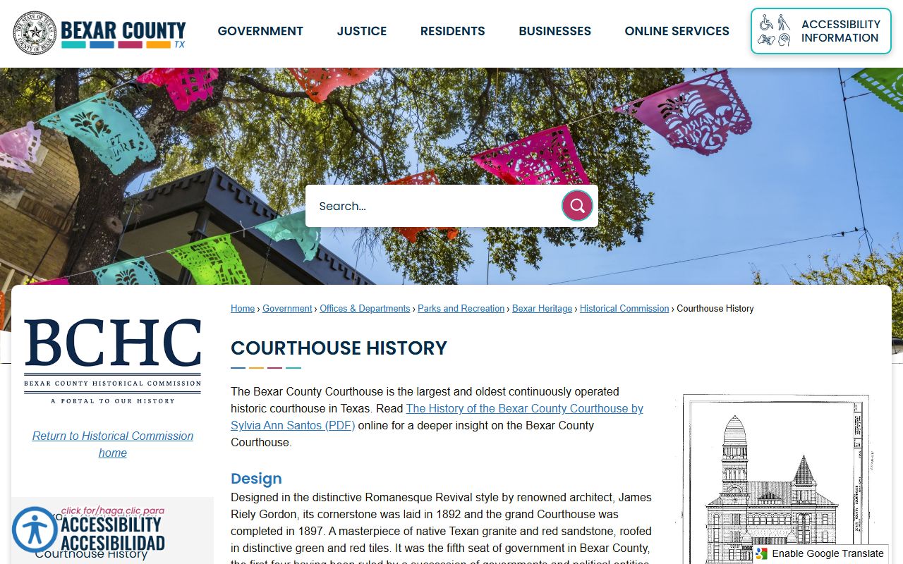 Bexar County court records history page for the historic courthouse