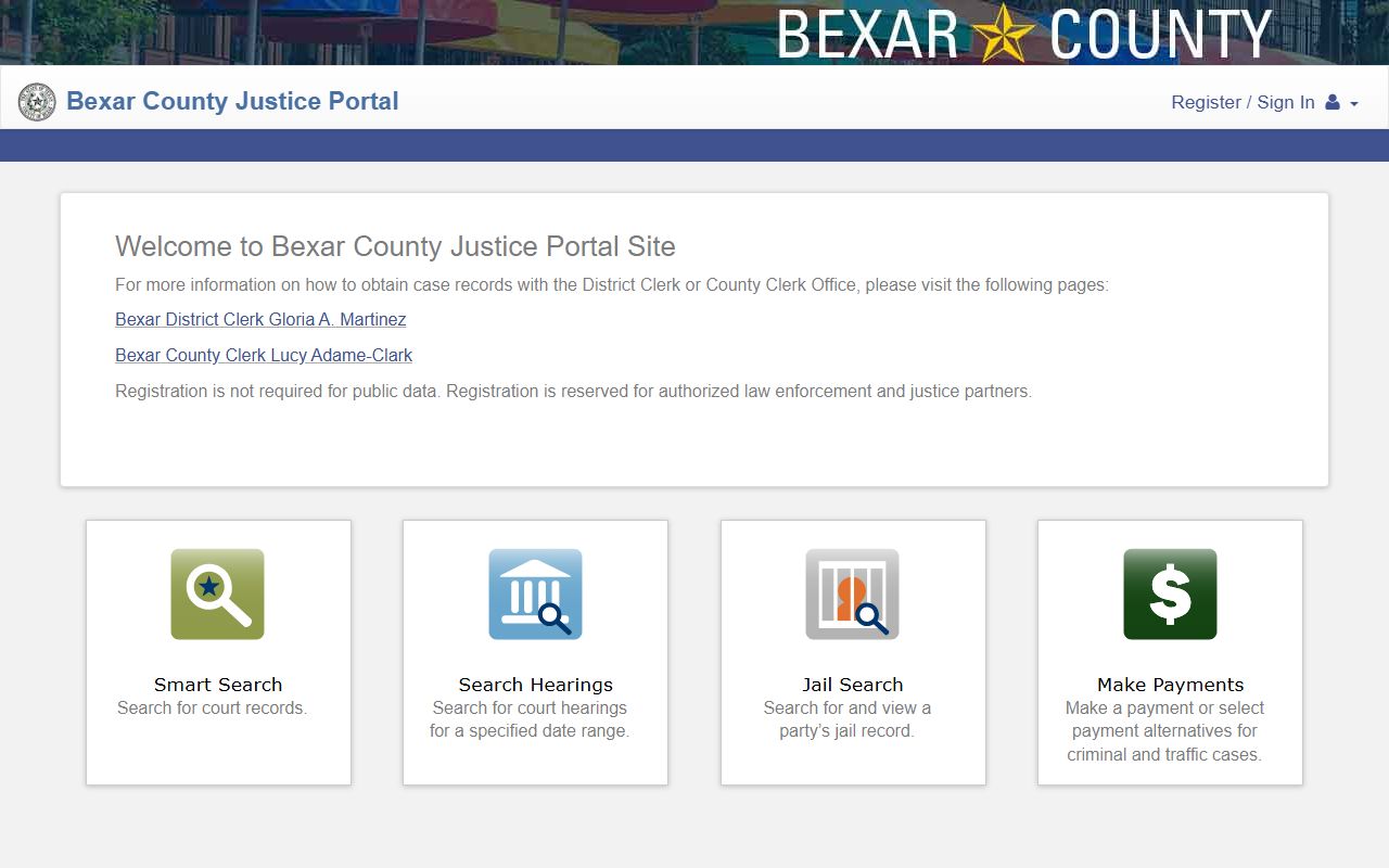 Bexar County court records Justice Portal home search options