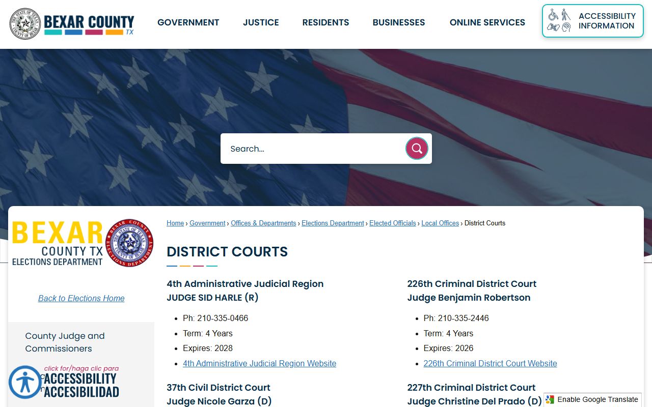 Bexar County court records district courts list with judges