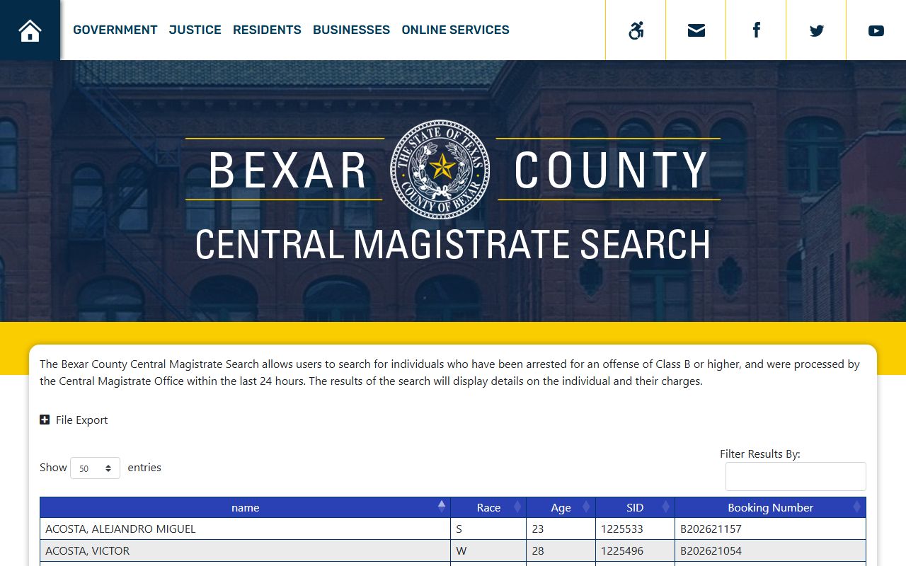 Bexar County inmate records Central Magistrate 24-hour arrest list