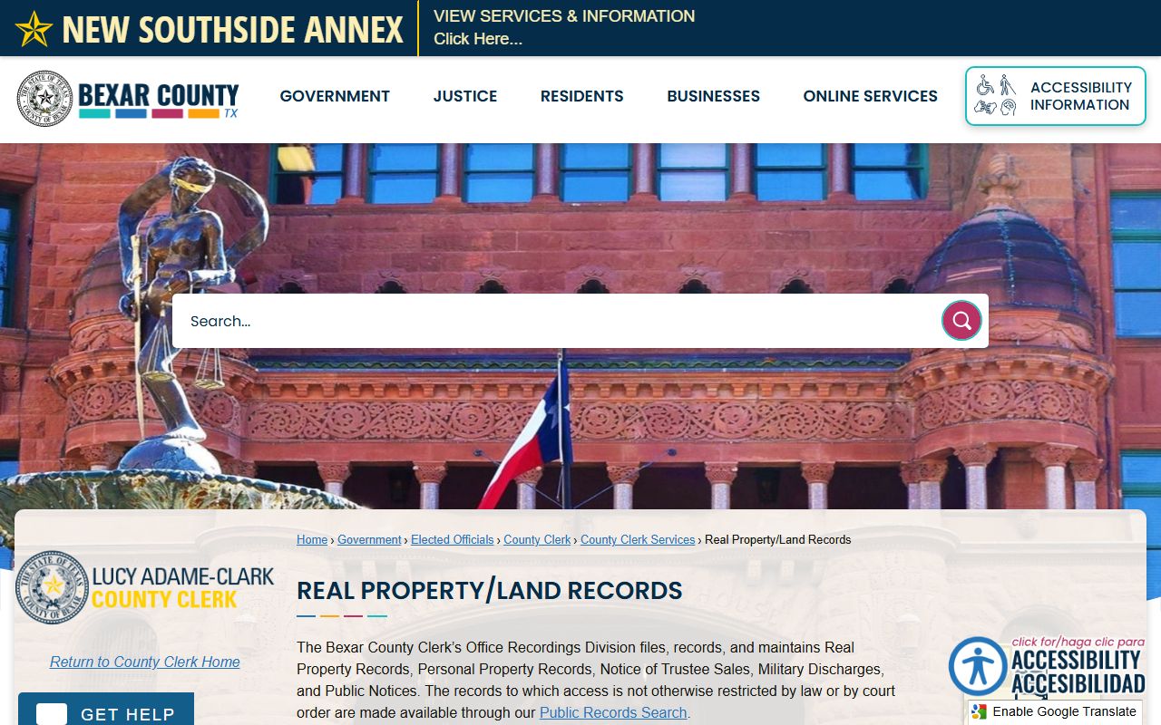 Bexar County marriage records and real property land records page