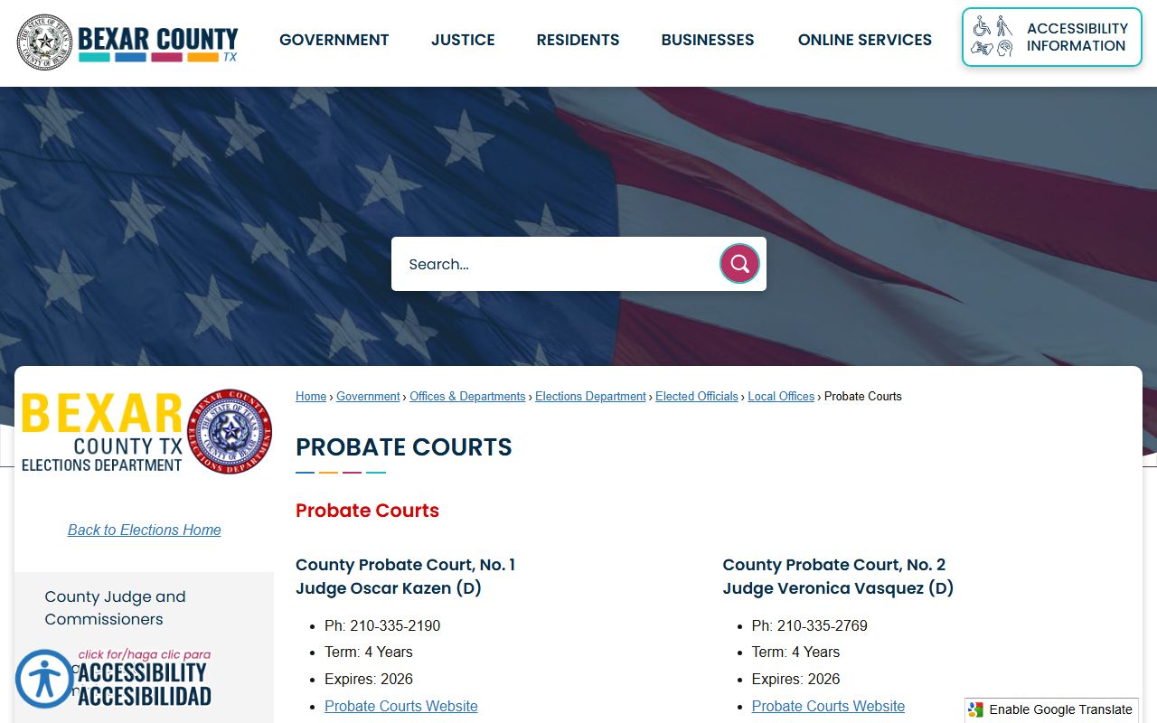 Bexar County probate records courts listing with judges