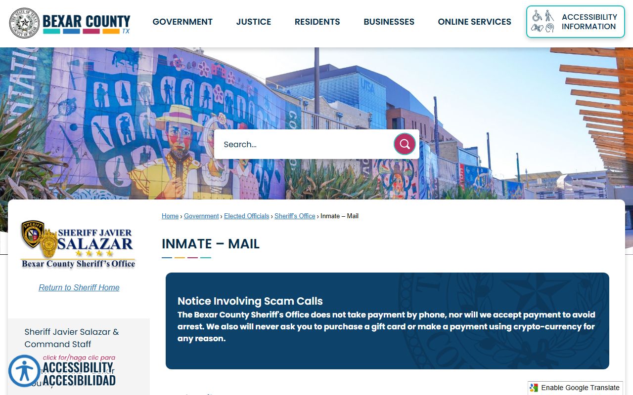 Bexar County traffic court records inmate mail rules for jailed drivers